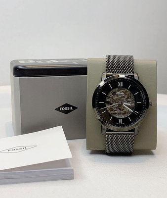 FOSSIL Neutra Automatic 鏤空錶盤 鐵灰色不鏽鋼編織錶帶 男士 自動機械錶 ME3185
