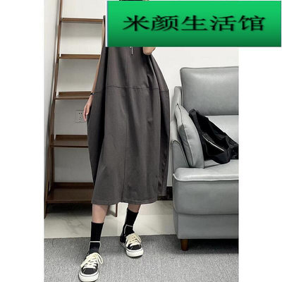 菲爾丹 港味街頭燈籠裙無袖寬鬆洋裝 日系文藝素色拼接長裙682