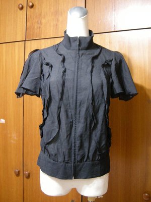 二手) 黑色荷葉邊無袖拉鍊上衣(G190)