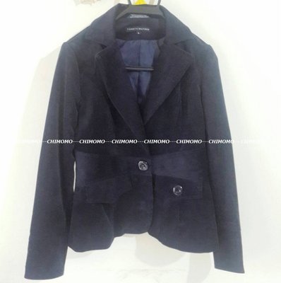 【CHIMOMO】TOMMY-HILF時尚深藍色燈心絨 西裝外套 短版外套 短大衣 ( L )