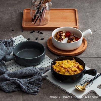 窩美北歐現代風帶柄烘焙烤碗盤子簡約家用餐具碗