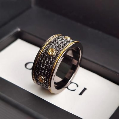 義大利奢侈時裝品牌GUCCI古馳黑鑽寬版戒指