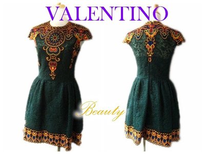 *Beauty*VALENTINO超重金打造晚禮服 綠色蕾絲 短袖洋裝 WE15