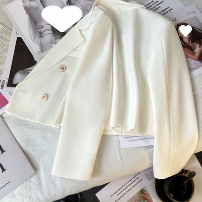 雙排扣白色西裝外套女修身2023年春季純色小個子氣質長袖短款西服 XYXP21669超夯 正品 活動