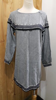 灰色民俗風造型長版衣/洋裝