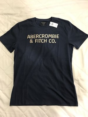 Abercrombie and Fitch A&F 男生M號 深藍色刺繡短T 全新正品 官網新款