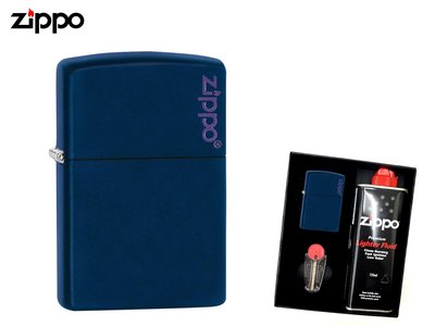 【寧寧精品*台中Zippo打火機30年老店】Zippo防風打火機補充油燃油煤油打火石 新款藍色加送禮盒組 5122-1