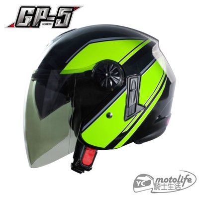 YC騎士生活_GP5 GP-5 233 彩繪 安全帽 3/4罩．雙層鏡片設計．內置抗UV墨鏡片．內襯全可拆洗．黑綠色