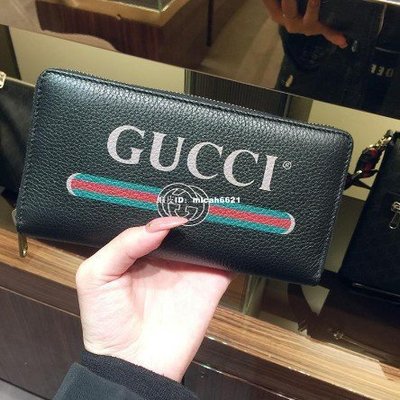 二手GUCCI 496317 小牛皮GG Logo全拉鍊式長夾