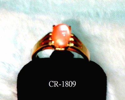 CR-1809 金色橢圓型台戒指鑲粉紅色文蛤橢圓型橢圓型(6MMX8MM)戒圍(16.5MM)