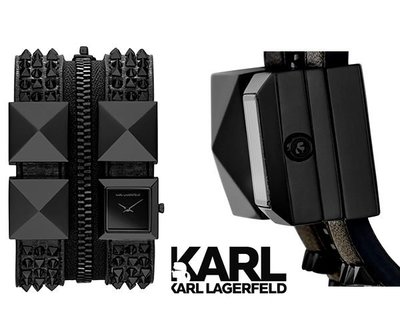 KARL LAGERFELD 卡爾·拉格斐Karl Zip(黑色) 鉚釘限量款石英錶 手錶 ｜100%全新正品｜特價!