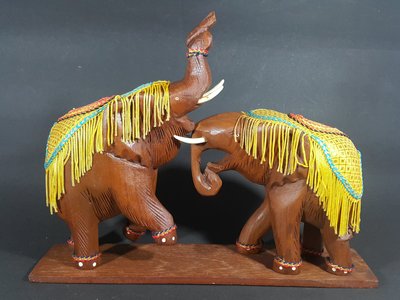 [銀九藝] 早期 泰國木雕 大象 太平有象 吉祥擺飾