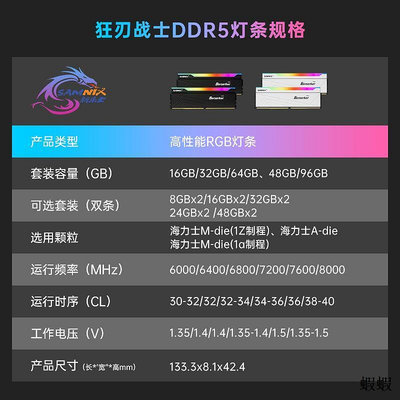 新樂士DDR5內存條狂戰士RGB燈條16G 32G 24G 8000 6400臺式7200