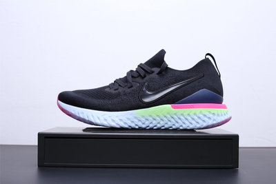 Nike Epic React Flyknit 2 編織 黑彩虹 休閒運動慢跑鞋 男女鞋 BQ8928-003【ADIDAS x NIKE】