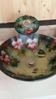 FUO衛浴: 42公分 彩繪強化玻璃藝術碗公盆LX089 特價兩組
