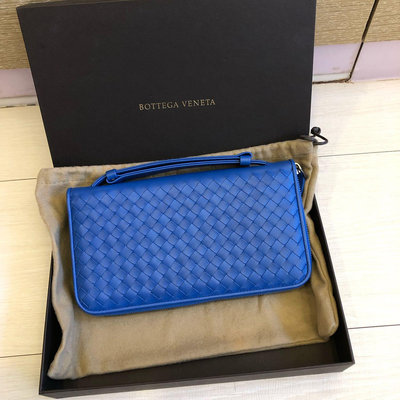 BV Bottega Veneta 藍色編織長夾/手拿包（可手提）