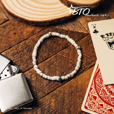 BTO【handmade works】職人手作系列 B40民族風印地安銀珠貝殼琉璃貿易珠 手環