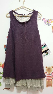 ☆╮Betty House╭☆ 緞帶蕾絲紫色高貴毛線洋裝NO:318