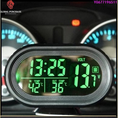 coco汽車百貨~多功能車載溫度時鐘電壓表 汽車溫度計 電子鐘 車用夜光鐘錶用品-車生活