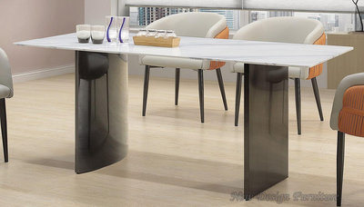【N D Furniture】台南在地家具-KLS造型電鍍灰鋼色不鏽鋼腳座180cm通體岩板餐桌YH