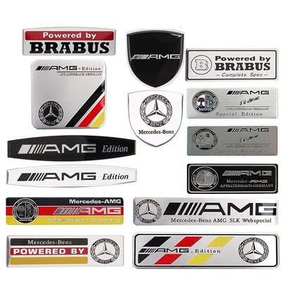 專用於賓士 Benz BRABUS AMG汽車車身貼標 鋁合金銘牌車貼 車尾門貼標 弧面可粘貼金屬標 汽車個性裝飾車貼-概念汽車