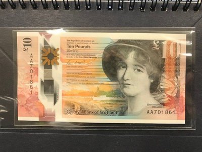 2017年蘇格蘭皇家銀行新發行塑膠鈔 10英鎊 ----AA字軌難所見即所得所得