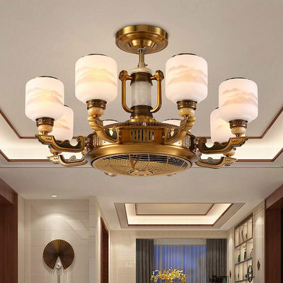 新中式客廳風扇燈負離子隱形臥室吊扇燈仿古大風力家用餐廳電扇燈