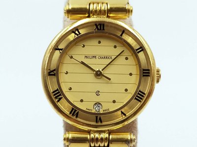 【發條盒子H6260】CHARRIOL 夏利豪 法國品牌 羅馬金面 鍍金/不銹鋼鋼索 石英女錶款