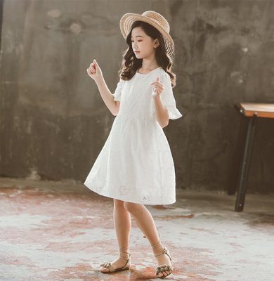 新竹金奇童裝長版大童紗裙白洋裝150-160大童小學畢業白色洋裝紗裙兒童大尺寸洋裝