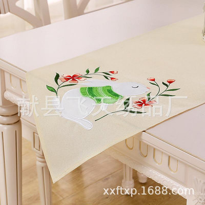 繡花鏤空白色桌旗 中式家用家居布藝餐墊餐桌巾