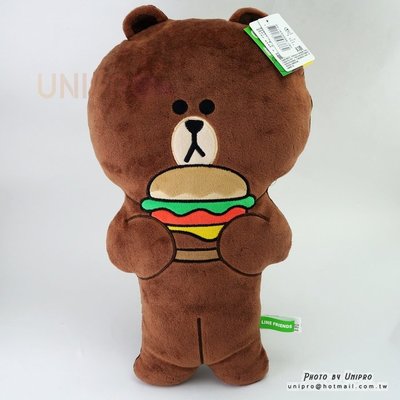 【UNIPRO】LINE FRIENDS 熊大 BROWN 愛吃漢堡堡 扁枕 抱枕 靠枕 造型枕 布朗熊 禮物 正版授權