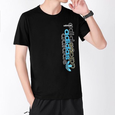 現貨熱銷-Adidas/愛迪達男運動T恤三葉草圓領短袖上衣不對稱logo夏季運動T恤