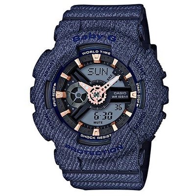BABY-G 熱銷款丹寧元素設計休閒錶( BA-110DE-2A1)深藍/43.3mm