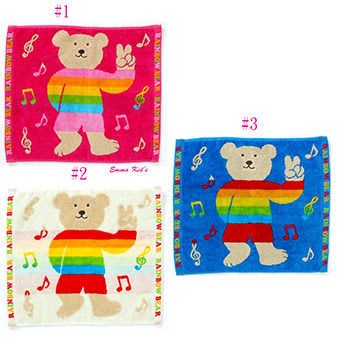zakka 日本帶回 日本製 Rainbow Bear 彩虹熊 無撚糸 音符 大方巾 手帕34*40cm~小太陽日本童裝