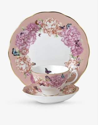 英國百年餐瓷 ROYAL ALBERT x Miranda Kerr聯名蜜桃粉花圈下午茶三件組 現貨