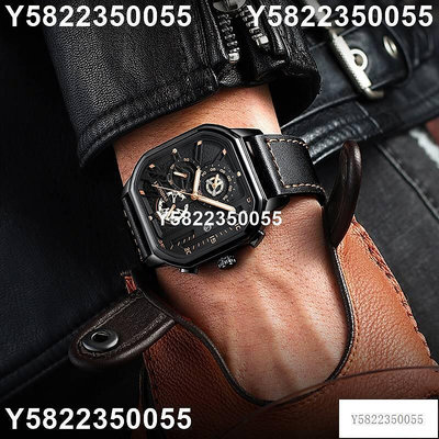 機械錶 男錶 手錶 2022防水男表新款手表男士學生運動潮流真皮帶方形石英表十大名牌