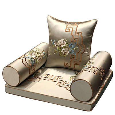 1FSP現代中式古典紅木沙發坐墊帶靠背椅墊羅漢床墊子繡花