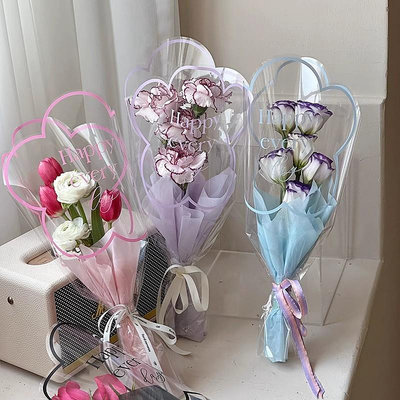 新款多支袋玫瑰花束單支花朵透明袋鮮花包裝英文包花袋花藝材料