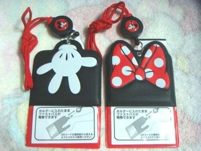 [點點藍]日本帶回Disney迪士尼樂園 米奇手掌、米妮蝴蝶結車票夾(悠遊卡)證件夾吊帶掛帶頸鍊