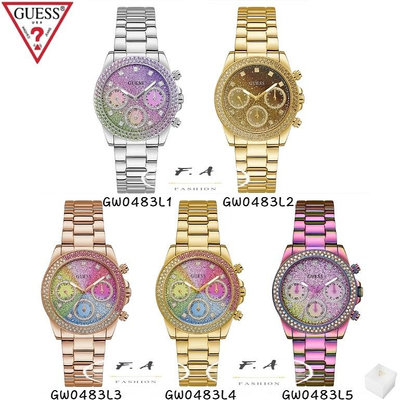 GUESS Sol 多功能女士手錶 漸變色的天堂 雙排水晶閃光漸變頂環超越了漸變閃光錶盤 搭配時尚金屬手鏈 GW0483L1 GW0483L2 GW0483L3
