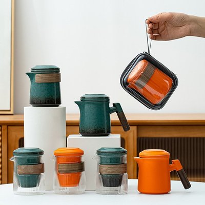 玻璃旅行茶具便攜式禮品快客杯個人隨身包套裝戶外功夫茶杯泡茶壺