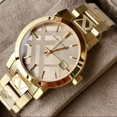 BURBERRY 金色立體格紋錶盤 金色不鏽鋼錶帶 石英 女士手錶 BU9145