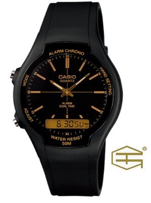 【天龜 】CASIO  簡約時尚 經典雙顯石英錶  AW-90H-9E