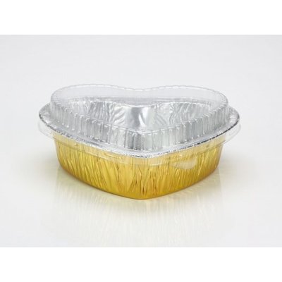【嚴選SHOP】（含蓋）10入 金色鋁箔 520愛心5吋模 烘烤盒 錫箔盒 火鍋 蛋糕模 鋁箔容器【H520G-A】