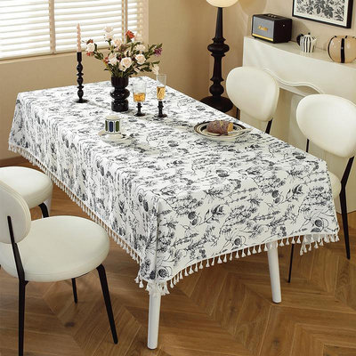 桌布 桌旗 跨境亞馬遜輕奢桌布美式北歐風仿棉麻花朵印花餐桌墊客廳茶幾臺布