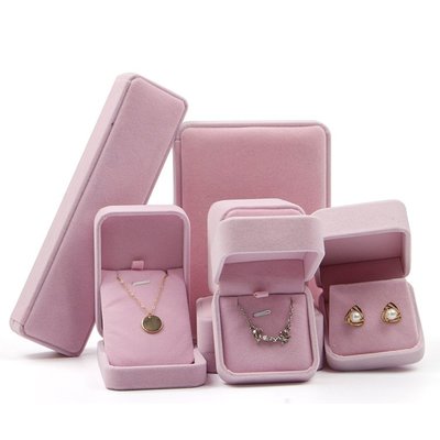 居家雜貨鋪高檔粉色簡約絨布婚禮戒指盒項鍊盒子禮物盒耳釘盒手鍊飾品包裝盒