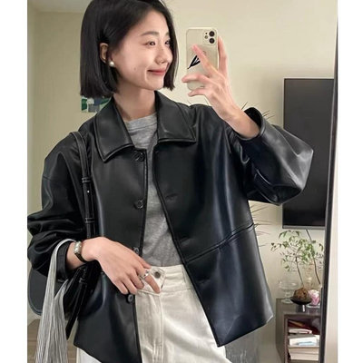 【OnlyU】 M-3XL👗🌸韓國秋季黑色復古皮衣外套女機車皮夾克短款◆〓