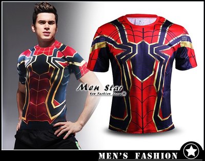 【Men Star】免運費 復仇者聯盟3 無限之戰 鋼鐵版 蜘蛛人 運動衣 緊身衣 健身衣 健身服 媲美 adidas