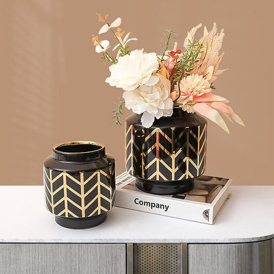 佛藝館 創意幾何線條紋水培陶瓷桌面花瓶現代簡約插花器樣板房軟裝飾品 wx