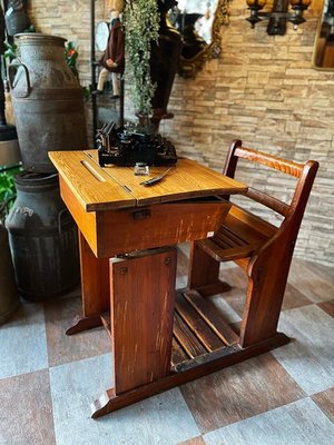 德國古董實木手工學生書桌{桌和椅都可以調整高度} #523160
